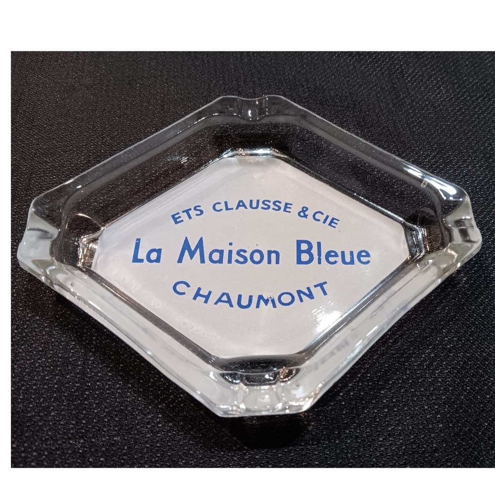 Vintage La Maison Bleue Chaumont French Glass Ashtray Ets‎ Clausse & Cie France